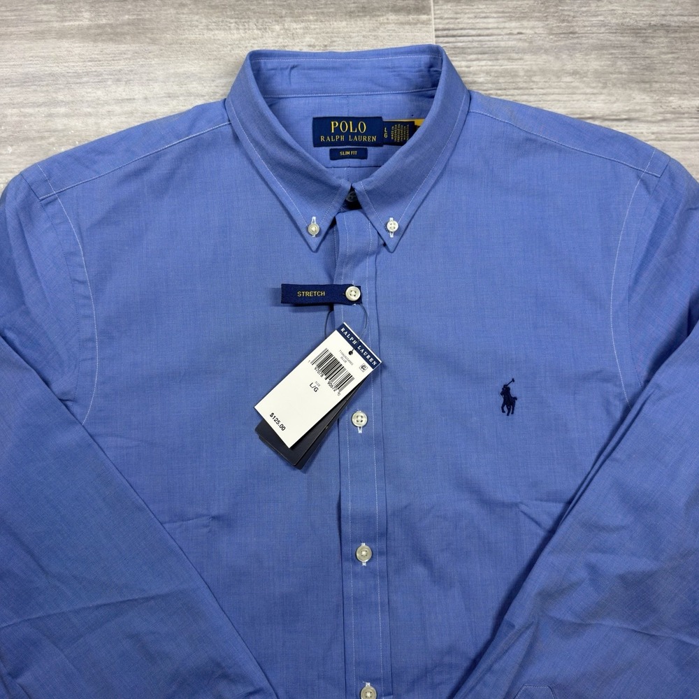 Polo Ralph Lauren Slim Fit Oxford Shirt Men's L Blue Long Sleeve Button-Down NWT